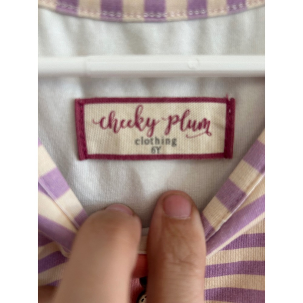 Cheeky Plum Girls 6Y Lavender Stripe Peach Floral Tiered Lace Dress Kids - Picture 4 of 5